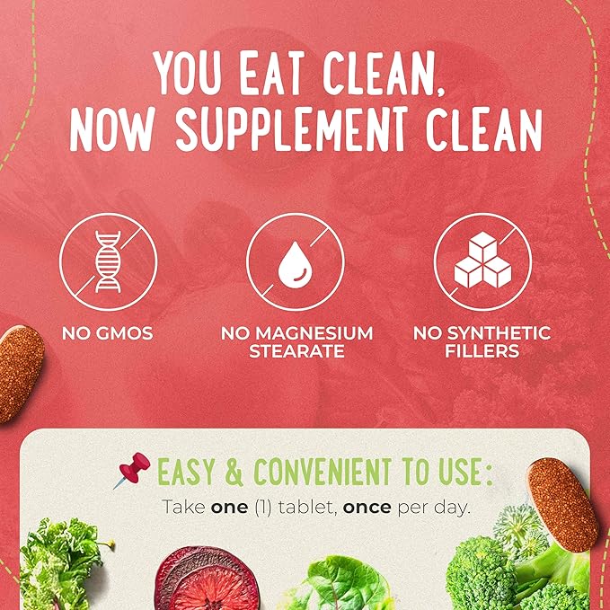 Mama Natural Organic Women's Multivitamin – Whole Food Based 1 A Day Vegan Tablet – USDA Organic Non-GMO Clean Label Multivitamin for Women – 30 Day Supply with Iron &amp Methylated B12