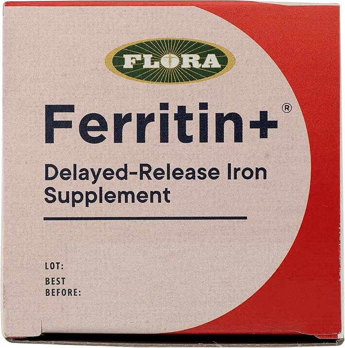 Flora Ferritin+ Delayed-Release Iron Supplement - Plant-Based Iron Supplement - Blood Cell &amp Energy Support - Vegan &amp Gluten-Free - Amber Glass Bottle - 30 Vegan Capsules
