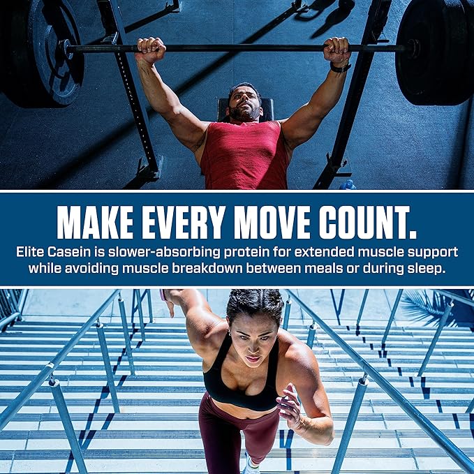 Dymatize Elite Casein Protein Powder Cookies &amp Cream 100% Micellar Casein 25g Protein 5.4g BCAAs 2.3g Leucine Slow Absorbing for Overnight Muscle Recovery 4 lb (53 Servings)