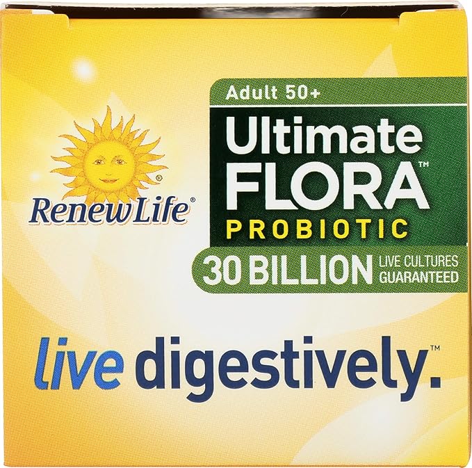 Renew Life Probiotic Adult 50 Plus Probiotic Capsules Daily Supplement Supports Urinary Digestive and Immune Health L. Rhamnosus GG Dairy Soy and gluten-free 30 Billion CFU 30 Count
