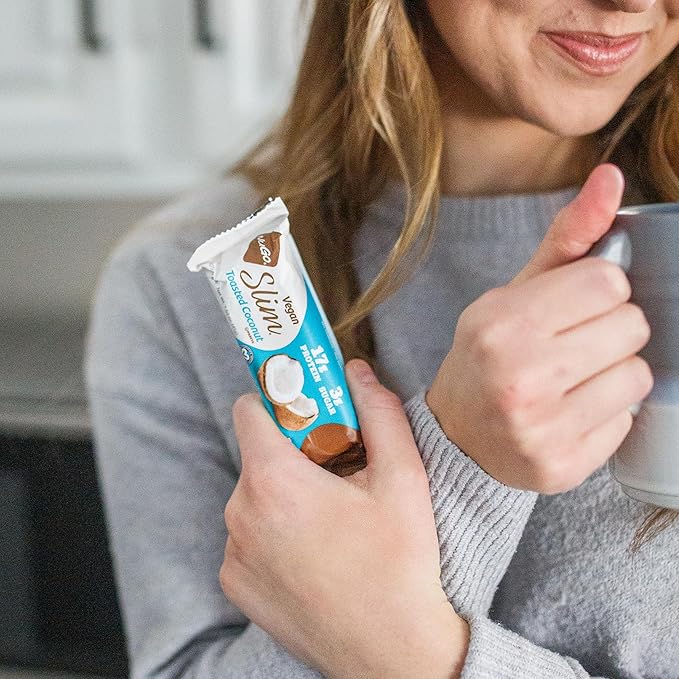 NuGo Slim Dark Chocolate Toasted Coconut 16g Vegan Protein 3g Sugar 7g Fiber Low Net Carb Keto Friendly Gluten Free 12 C