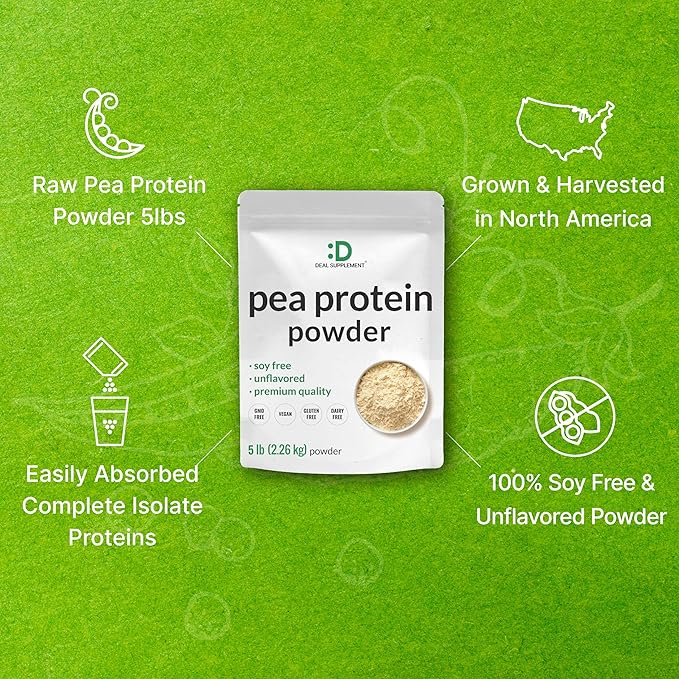 Unflavored Pea Protein Powder 5lbs – Premium North American Grown Peas – Easily Digested Isolate Form – Great for Shakes Bars or Snacks – 27g Protein Serving Soy Free Vegan